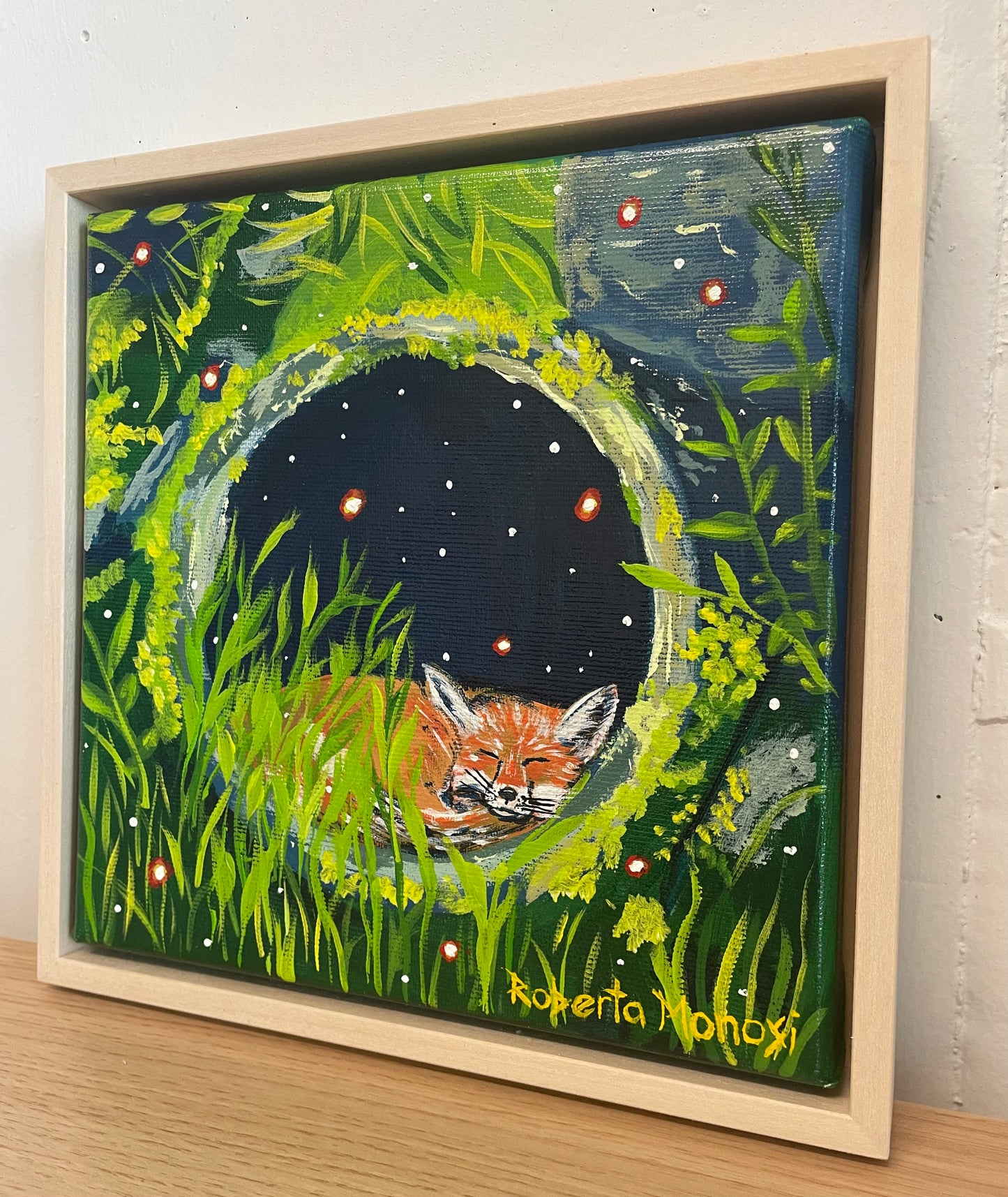 Serie di opere d'arte sugli animali della foresta: volpe con cornice ombra