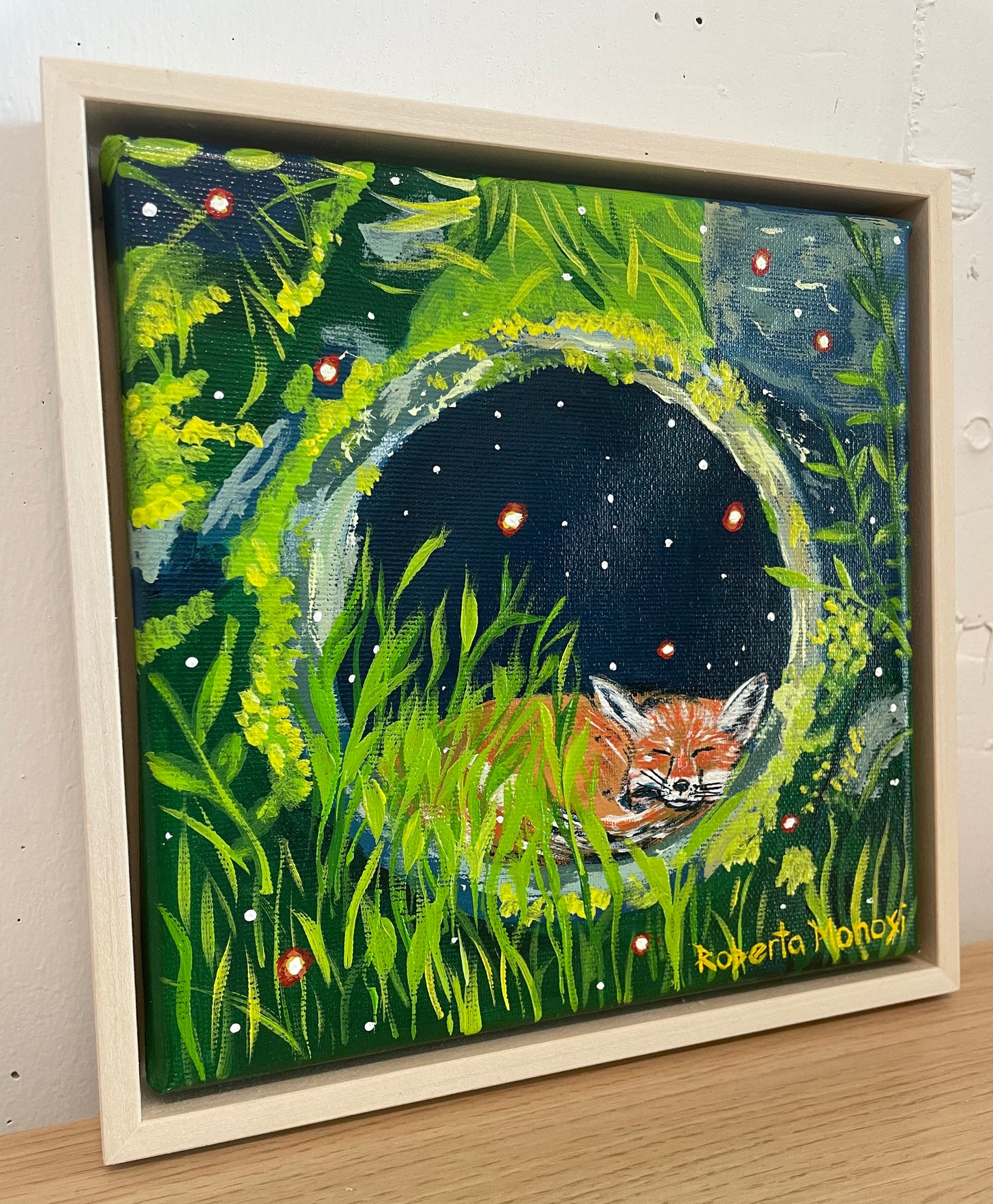 Serie di opere d'arte sugli animali della foresta: volpe con cornice ombra