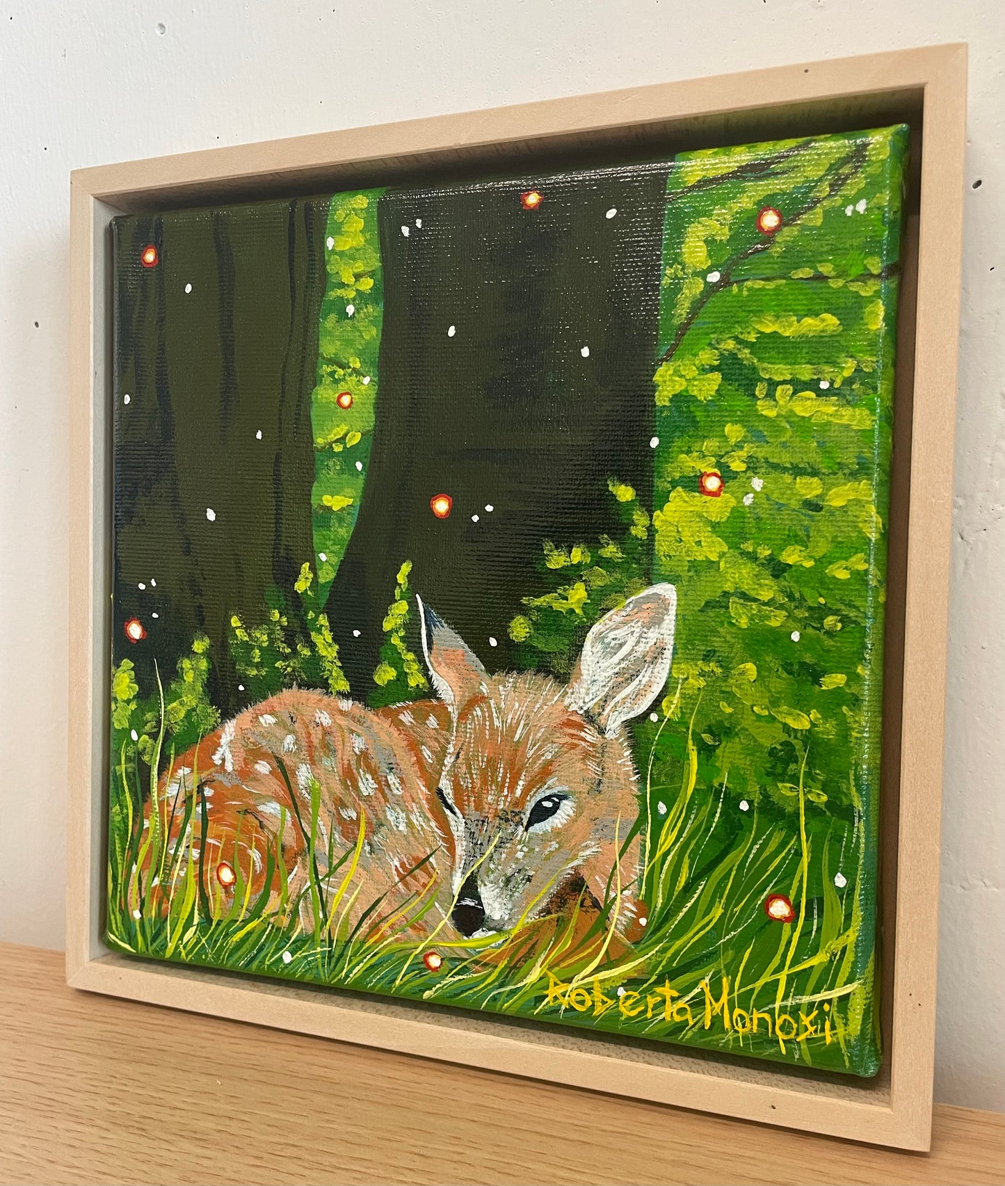 Serie di opere d'arte sugli animali della foresta: cerbiatto con cornice ombra