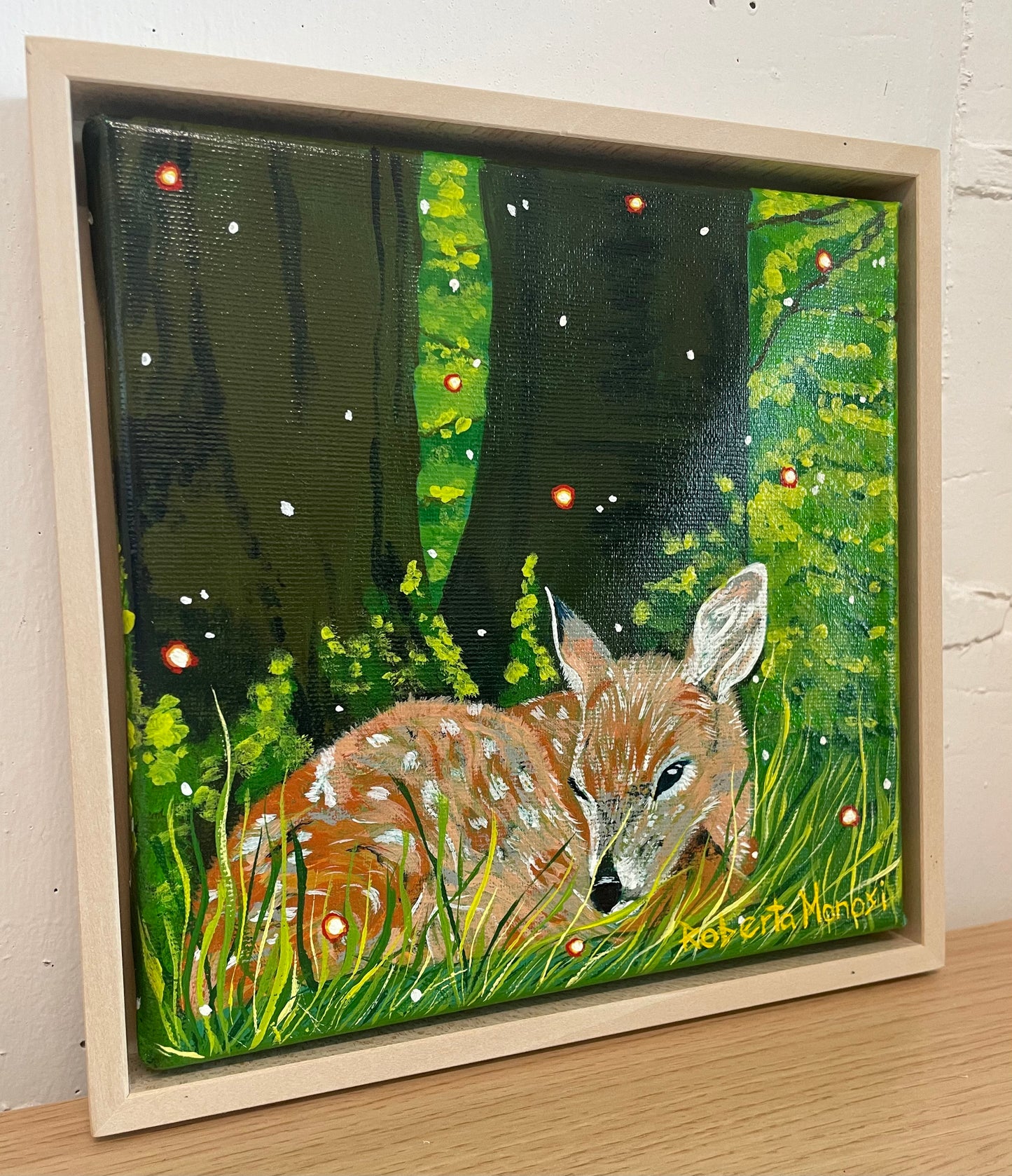 Serie di opere d'arte sugli animali della foresta: cerbiatto con cornice ombra